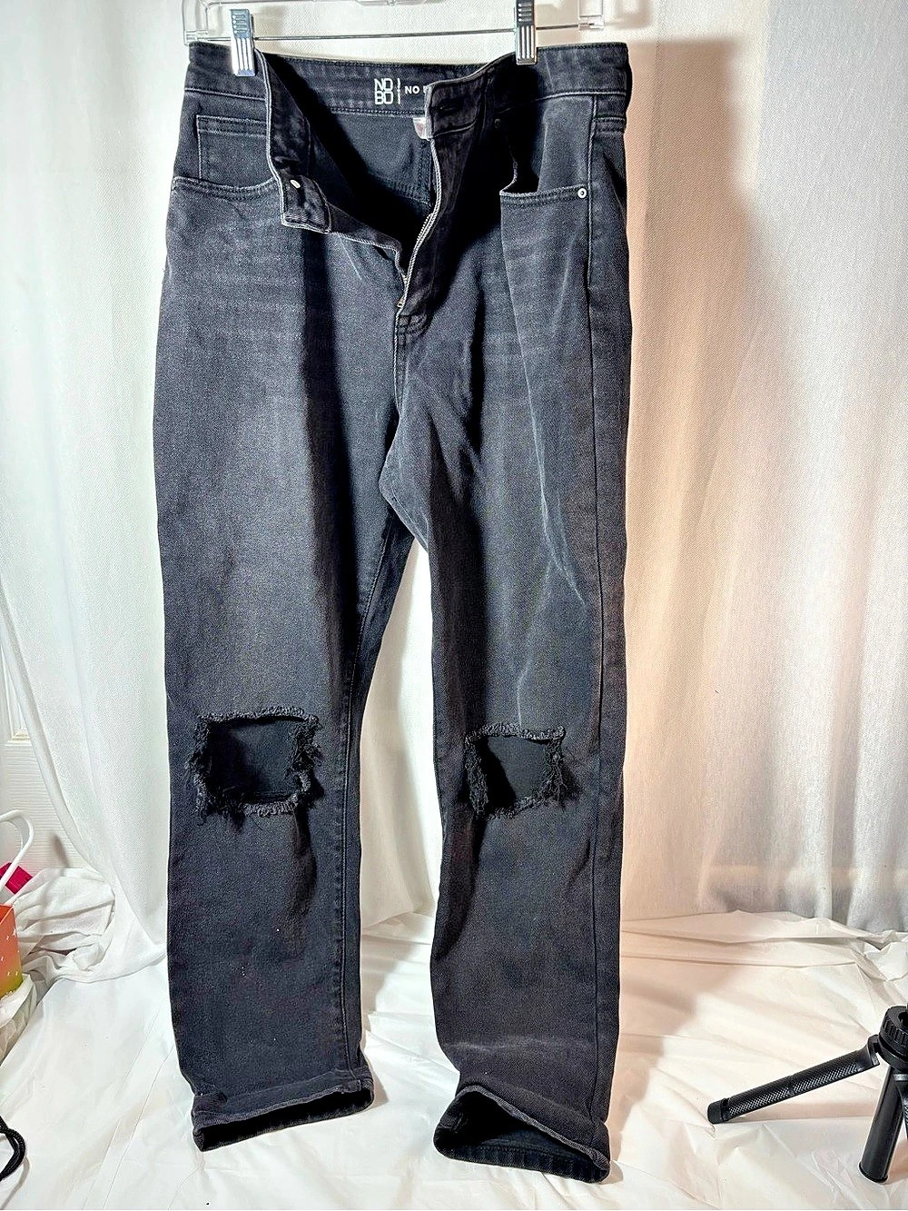 No Boundaries Distressed Straight Leg Jeans in Black Waist 13